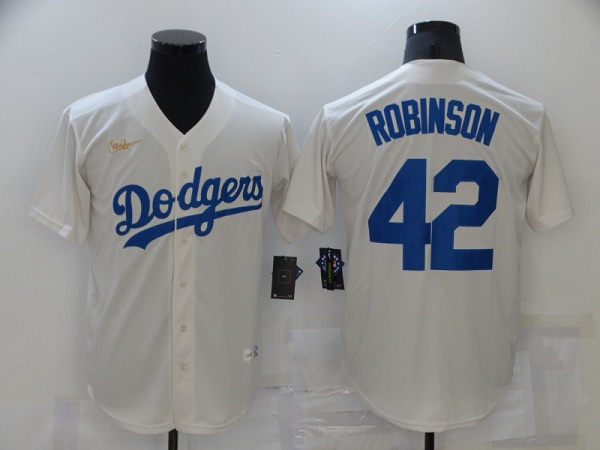 Men's Los Angeles Dodgers #42 Jackie Robinson White Throwback Cool Base Stitched Jersey